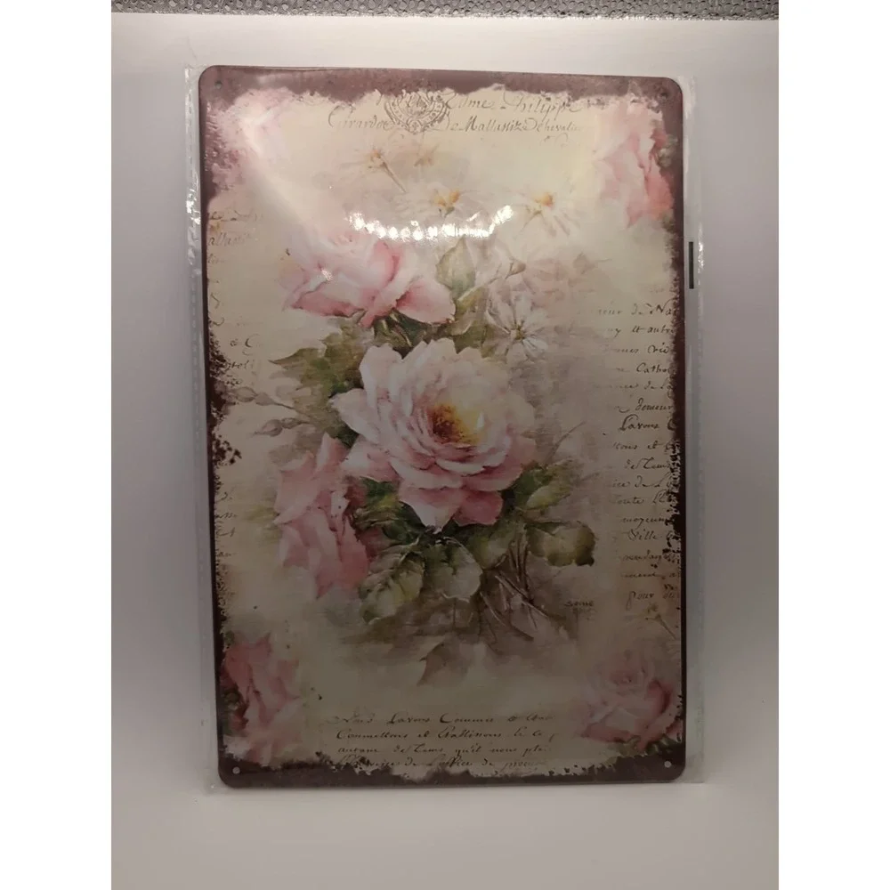 Pink‎ Rose Decorative Steel Decor Sign 12x8